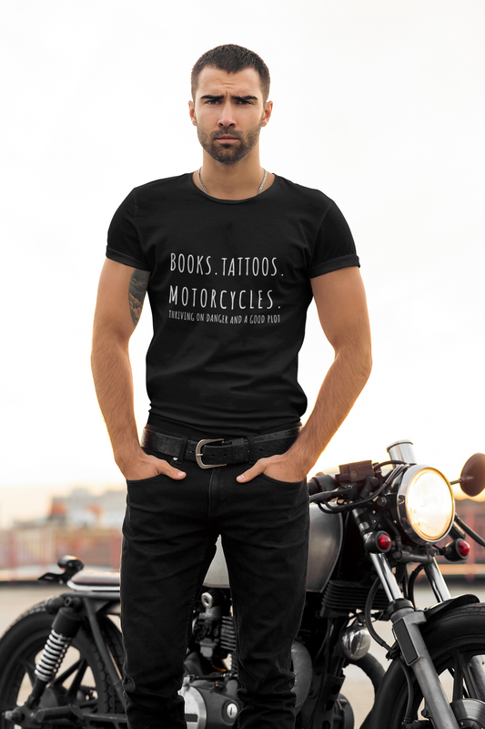 Books, Tattoos, Motorcycles Unisex Tee